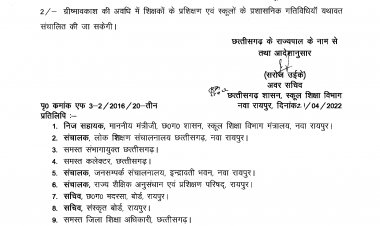 शिक्षकों के लिए भी 24 अप्रैल से ग्रीष्मावकाश