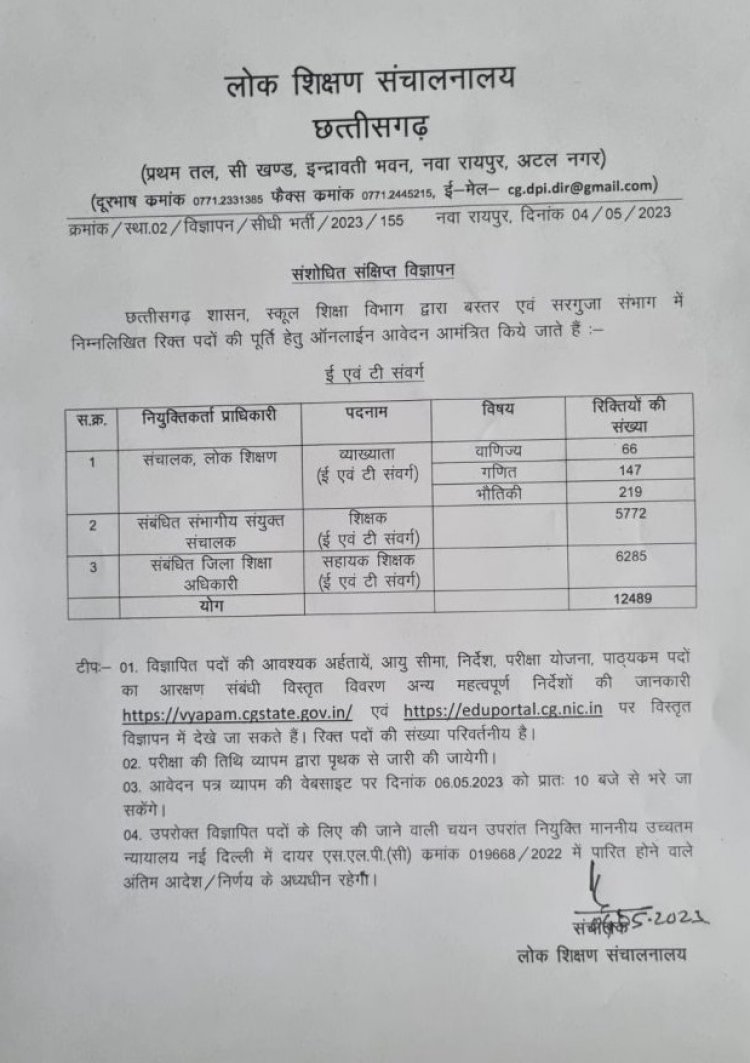 शिक्षा विभाग में 12 हजार से अधिक पदों पर निकली बंपर भर्ती, 6 मई से कर सकते हैं आवेदन