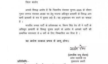 बीजेपी के इस नेत्री को पार्टी ने 6 साल के लिए किया निष्कासित