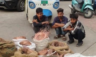 तांबा वायर चोरी करने वाले 3 चोर गिरफ्तार, 343 किलो वायर और वाहन ज़ब्त