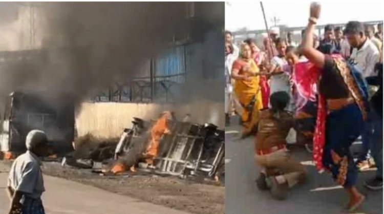 रायगढ़ के तमनार में बड़ा बवाल: महिला थाना प्रभारी से मारपीट, कई वाहन जलाए गए, क्षेत्र छावनी में तब्दील