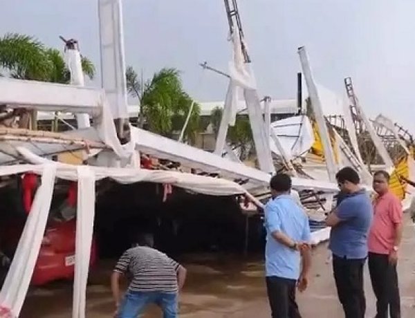 तेज आंधी में चोखरधानी रेस्टोरेंट की पार्किंग शेड गिरी, बड़ा हादसा टला